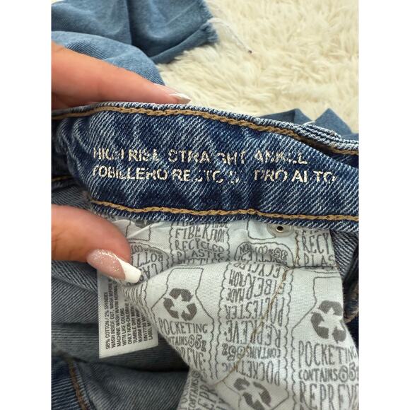 Wild Fable High Rise Straight Ankle Distressed Jeans Medium Indigo Wash Size 0 - Picture 8 of 9